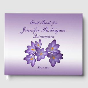 Purple Floral Crocus Flower Quinceañera Guest Book