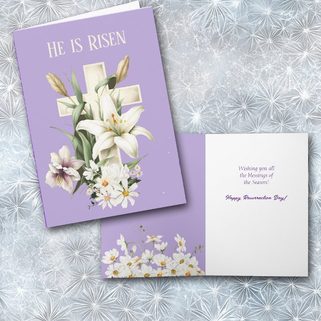 Purple Floral Cross Christian Resurrection Day Holiday Card (Creator Uploaded)