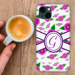 Purple floral customised monogram iPhone 13 case