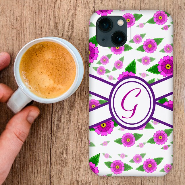Purple floral customised monogram Case-Mate iPhone case (Creator Uploaded)