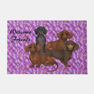 Purple Floral Dachshund Door Mat