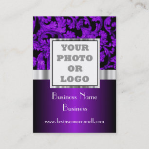Purple floral damask photo logo business card