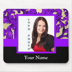 Purple floral damask photo template mouse pad