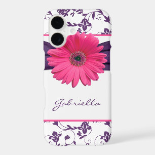 Purple Floral Damask Pink Gerber Daisy