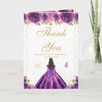Purple Floral Dark Skin Girl Birthday