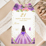 Purple Floral Dark Skin Girl Happy Birthday Gift Tags<br><div class="desc">This elegant and glamourous happy birthday gift tag can be personalised with a name. The design features a beautiful princess with dark hair and dark skin in a purple ball gown. The text combines handwritten script and modern sans serif fonts for a classy and sophisticated look. The floral arrangements, butterflies...</div>