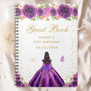 Purple Floral Dark Skin Princess Guest Book