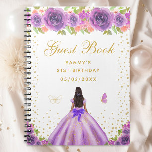 Purple Floral Dark Skin Princess Guest Book