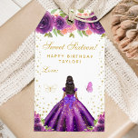 Purple Floral Dark Skin Princess Sweet Sixteen Gift Tags<br><div class="desc">This elegant and glamourous sweet sixteen birthday gift tag can be personalised with a name. The design features a beautiful princess with dark hair and dark skin in a dark purple ball gown. The text combines handwritten script and modern sans serif fonts for a classy and sophisticated look. The floral...</div>