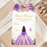 Purple Floral Dark Skin Princess Sweet Sixteen Gift Tags<br><div class="desc">This elegant and glamourous sweet sixteen birthday gift tag can be personalised with a name. The design features a beautiful princess with dark hair and dark skin in a purple ball gown. The text combines handwritten script and modern sans serif fonts for a classy and sophisticated look. The floral arrangements,...</div>
