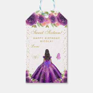 Purple Floral Dark Skin Princess Sweet Sixteen Gift Tags