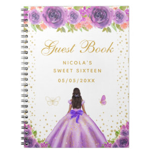 Purple Floral Dark Skin Princess Sweet Sixteen Notebook