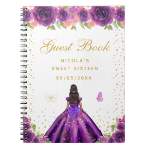 Purple Floral Dark Skin Princess Sweet Sixteen Notebook