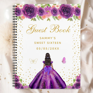 Purple Floral Dark Skin Princess Sweet Sixteen Notebook