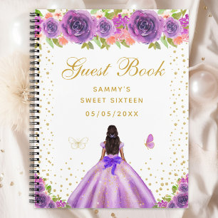 Purple Floral Dark Skin Princess Sweet Sixteen Notebook