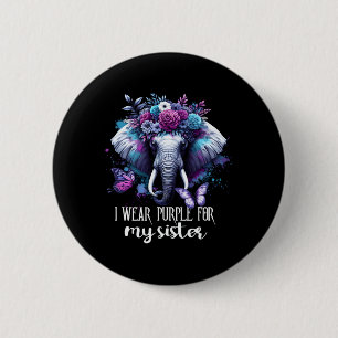 Purple Floral Dementia Tees Elephant Butterflies H 6 Cm Round Badge