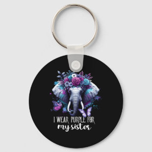 Purple Floral Dementia Tees Elephant Butterflies H Key Ring