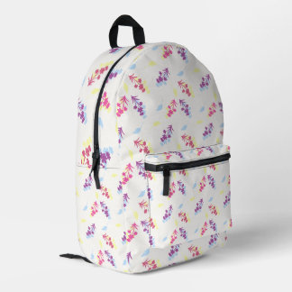 Purple Floral Design Printed Backpack