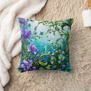Purple Floral Design With Greenery Cushion