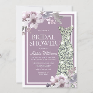 Purple Floral Diamond Dress Elegant Bridal Shower Invitation