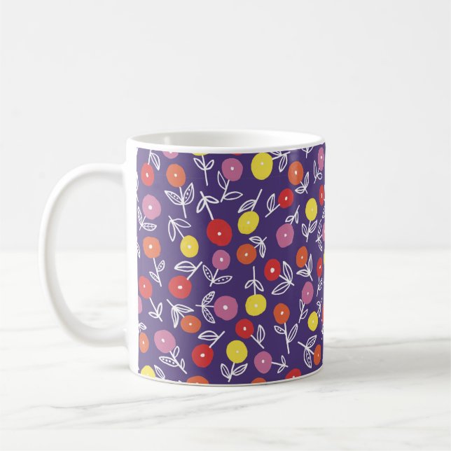 Purple Floral Ditsy pattern Coffee Mug (Left)