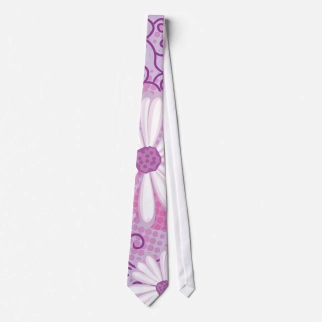 Purple Floral Dotted Tribal Daisy Tattoo Pattern Tie (Front)