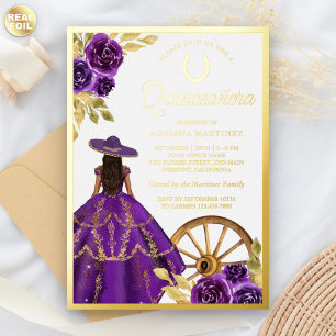 Purple Floral Dress Charro Quinceanera Gold