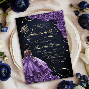 Purple Floral Dress Quinceañera Invitation