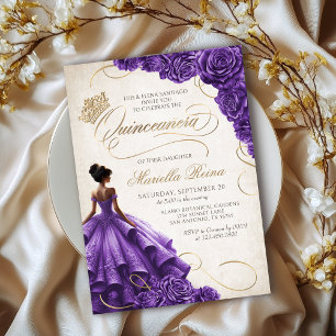 Purple Floral Dress Quinceañera Invitation