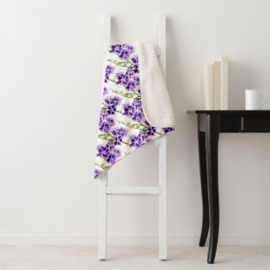 Purple floral Duranta sky flower watercolor art Sherpa Blanket