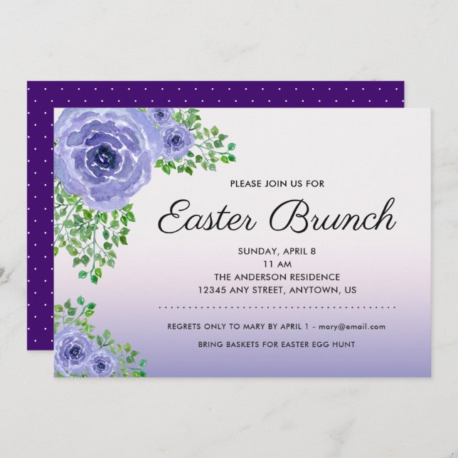 Purple Floral Easter Brunch Invitation (Front/Back)