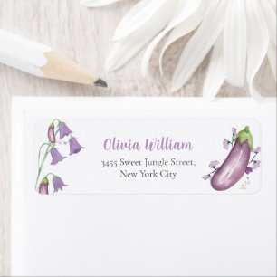 Purple Floral Eggplant Baby Shower Return Address Label