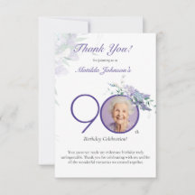 Purple Floral Elegant Custom Photo 90th Birthday