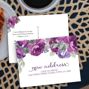 Purple Floral Elegant New Address Announcement Postcard