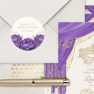 Purple Floral Elegant Quinceanera Classic Round Sticker