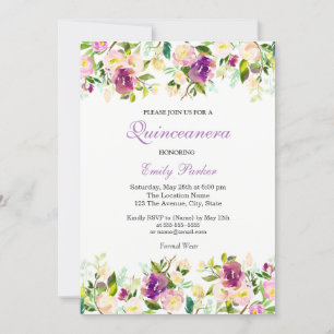 Purple Floral Elegant Quinceanera Invitation