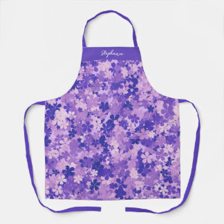 Purple Floral Elegant Violet Blossom Pattern Apron