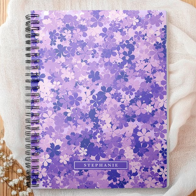 Purple Floral Elegant Violet Blossom Pattern Notebook (Add a touch of blooming charm to your daily journaling with this purple floral personalized notebook)