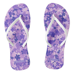 Purple Floral Elegant Violet Blossom Pattern Thongs