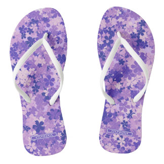 Purple Floral Elegant Violet Blossom Pattern Thongs