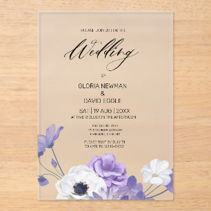 Purple Floral Elegant  Wedding Acrylic Invitations