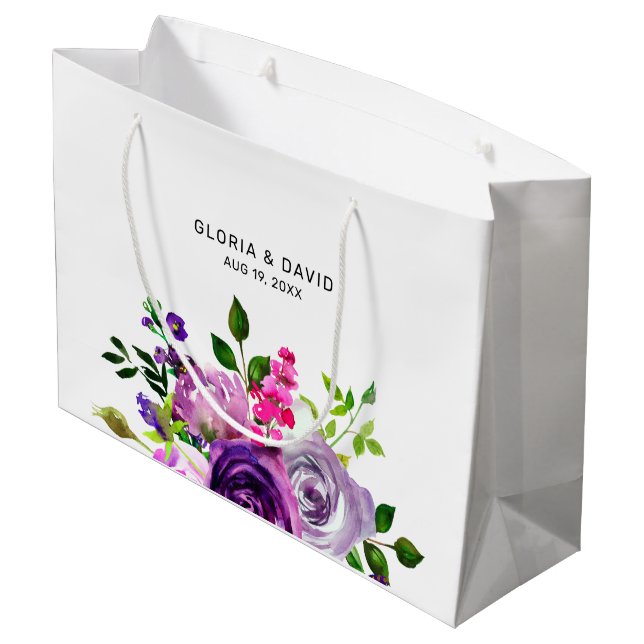 Purple Floral Elegant  Wedding  Large Gift Bag (Back Angled)