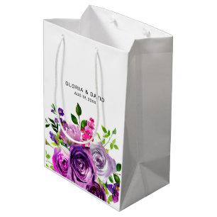 Purple Floral Elegant Wedding Medium Gift Bag
