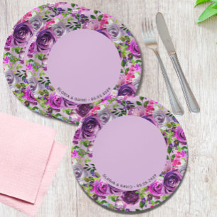 Purple Floral Elegant  Wedding  Paper Plate