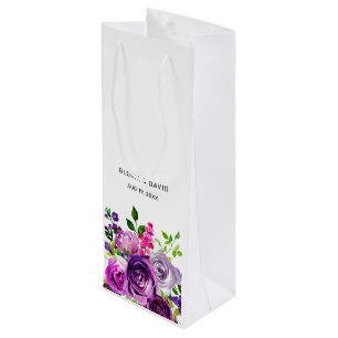 Purple Floral Elegant Wedding Wine Gift Bag
