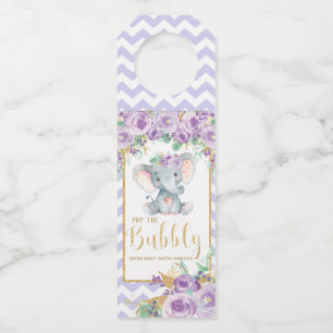 Purple Floral Elephant Pop the Bubbly Champagne Bottle Tag