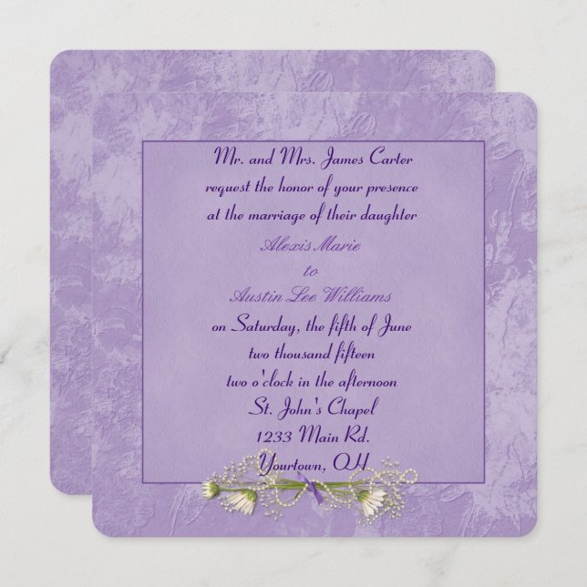 Purple Floral Embossed Wedding invitation (Front/Back)