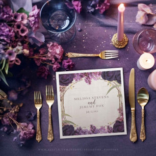 Purple Floral Enchanted Forest Wedding Paper Napkin