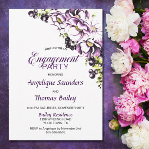 Purple Floral Engagement Party Invitation