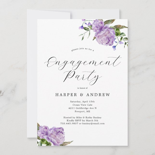 Purple Floral Engagement Party Invitation (Front)
